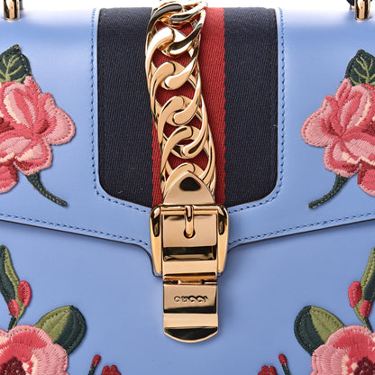 Gucci Calfskin Embroidered Medium Sylvie Top Handle Bag Clear Sky Blue 13 of 13