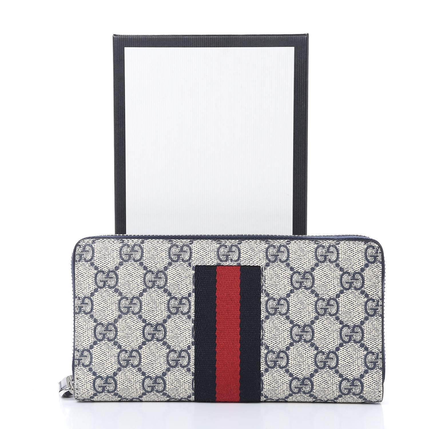 Gucci GG Supreme Monogram Web Zip Around Wallet Beige Blue 7 of 7