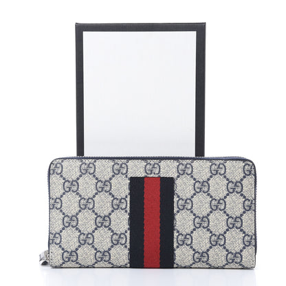 Gucci GG Supreme Monogram Web Zip Around Wallet Beige Blue 7 of 7