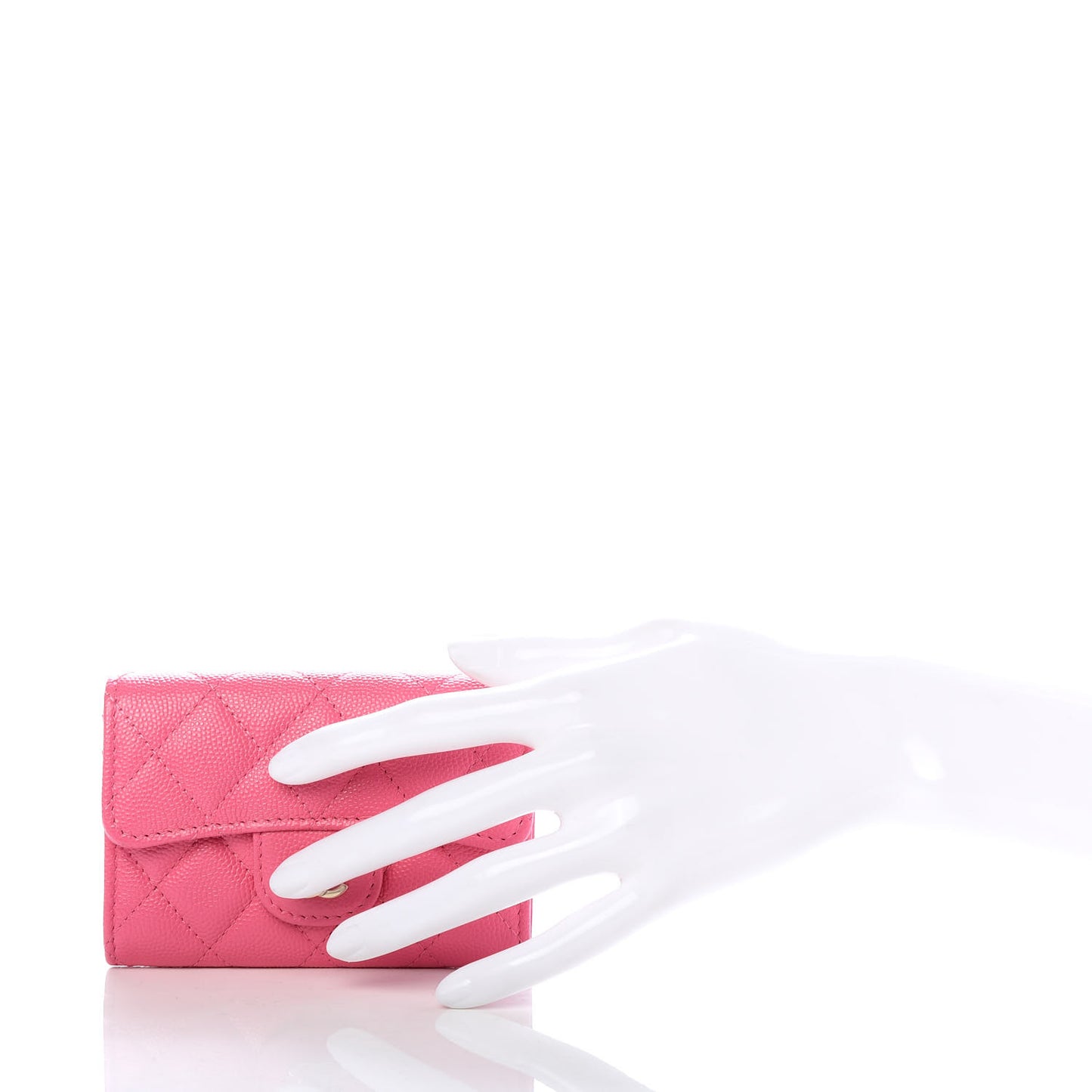 Caviar Quilted Flap Card Holder Wallet Pink