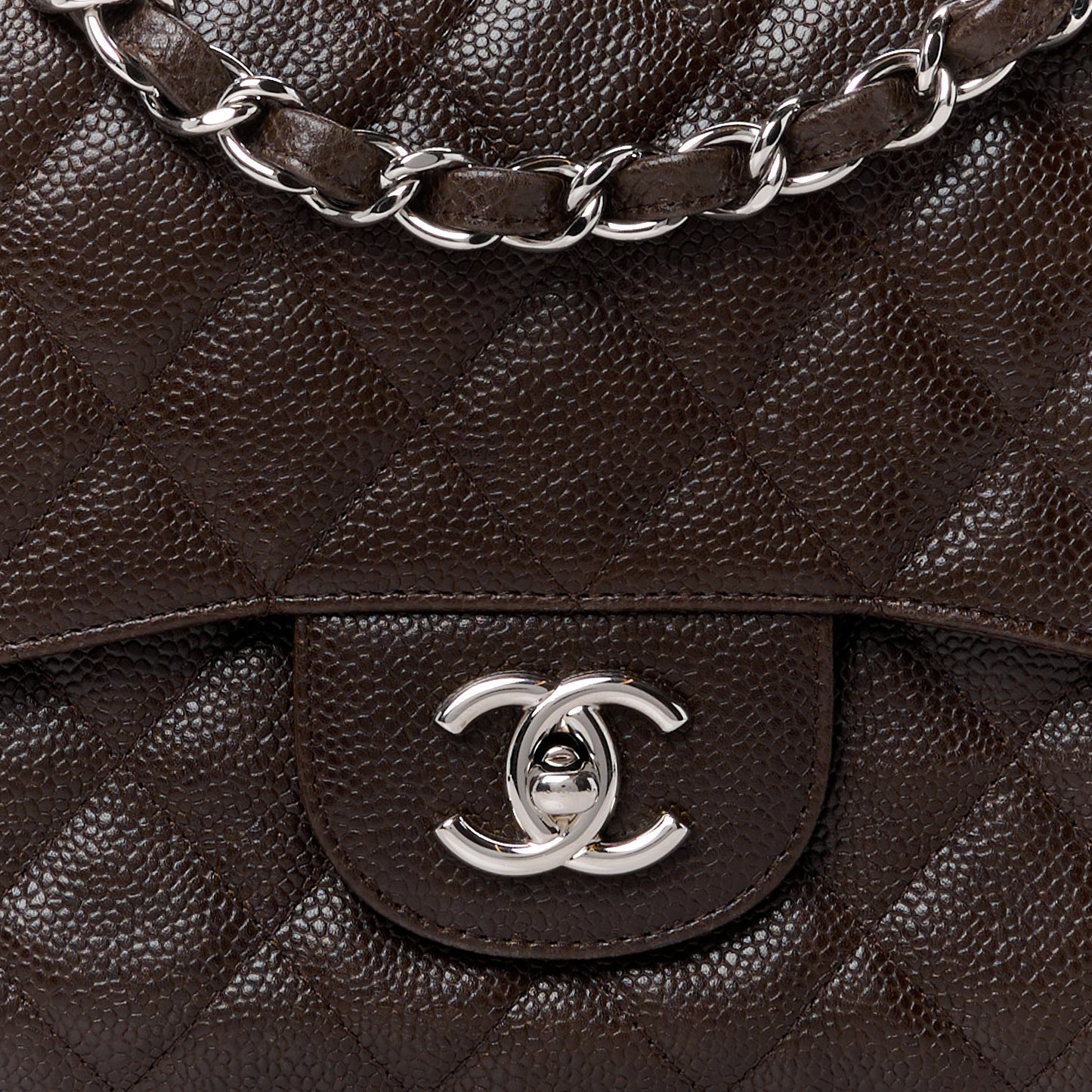 Caviar Quilted Jumbo Single Flap Dark Brown