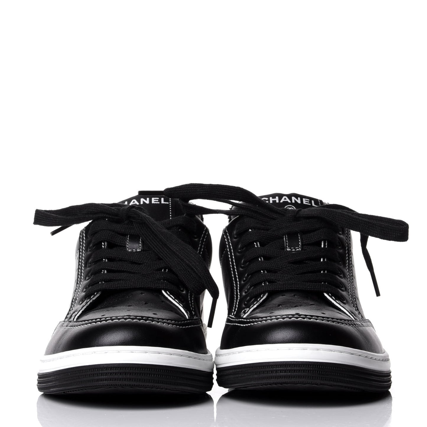 Calfskin Womens Logo Sneakers 37 Black White