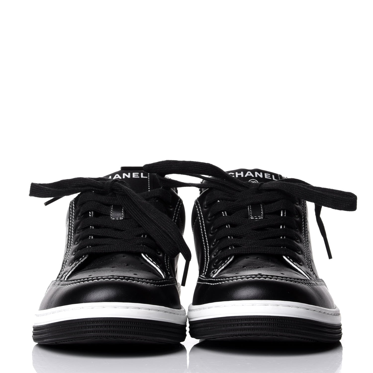Chanel Calfskin Womens Logo Sneakers 37 Black White 2 of 11