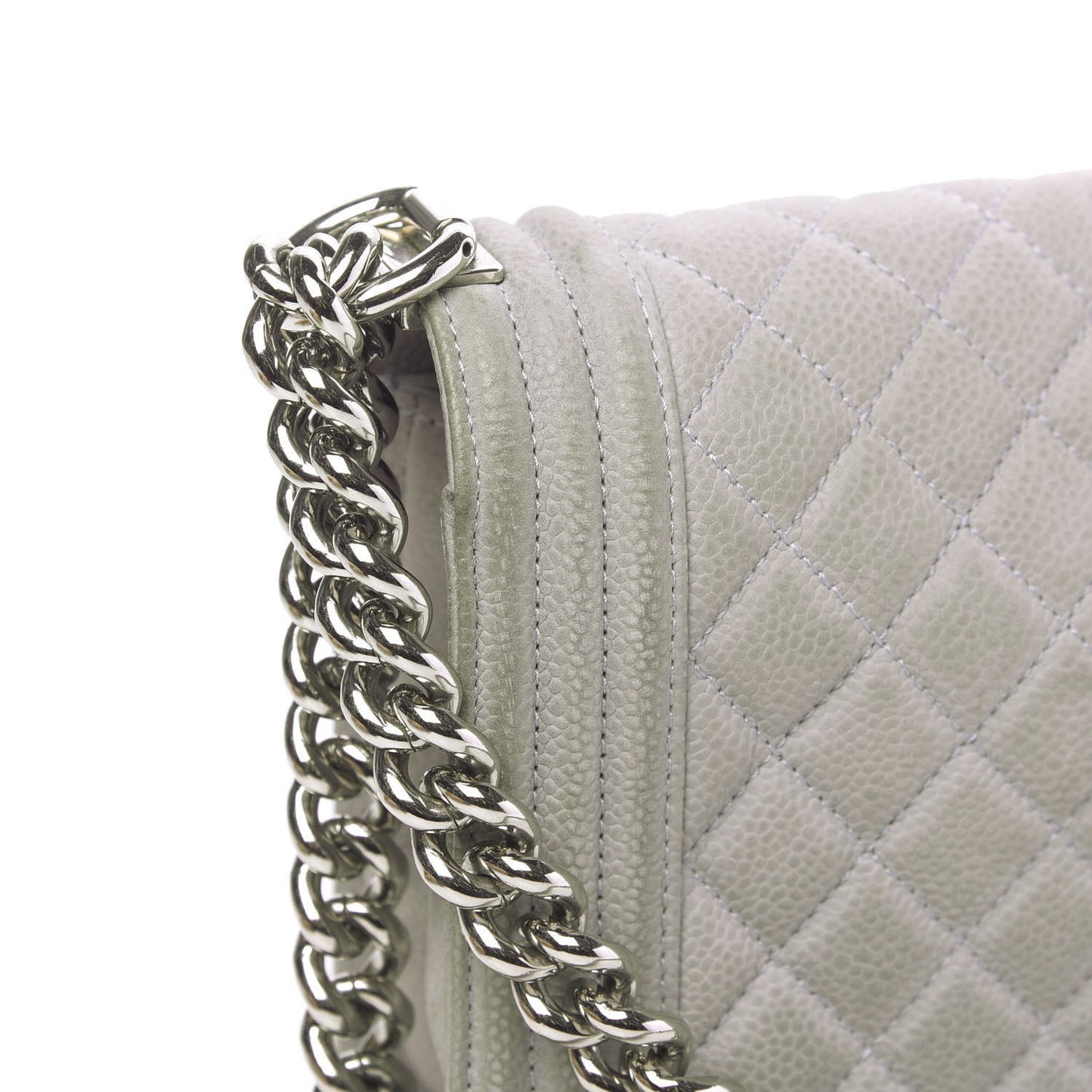 Iridescent Caviar Quilted Medium Boy Flap Grey