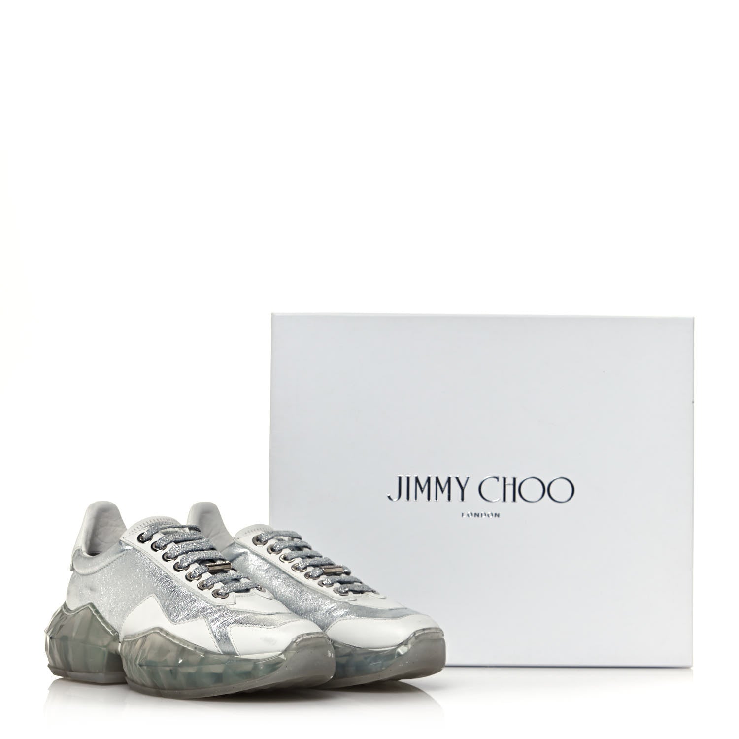 Jimmy Choo Metallic Calfskin Womens Diamond F Low Top Sneaker 36.5 White Silver 10 of 10