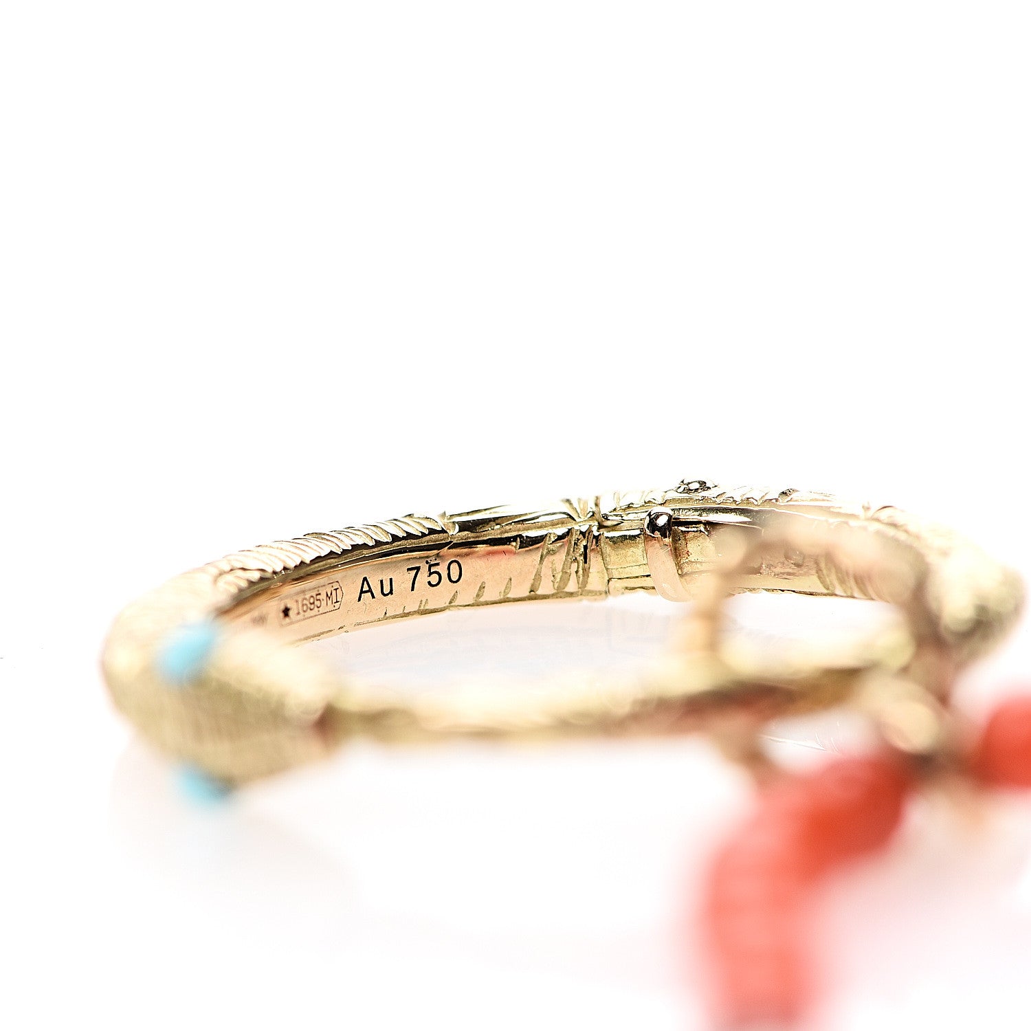 Gucci 18K Yellow Gold Coral Black Onyx Freshwater Pearl Turquoise Ouroboros Pendant Necklace 5 of 5