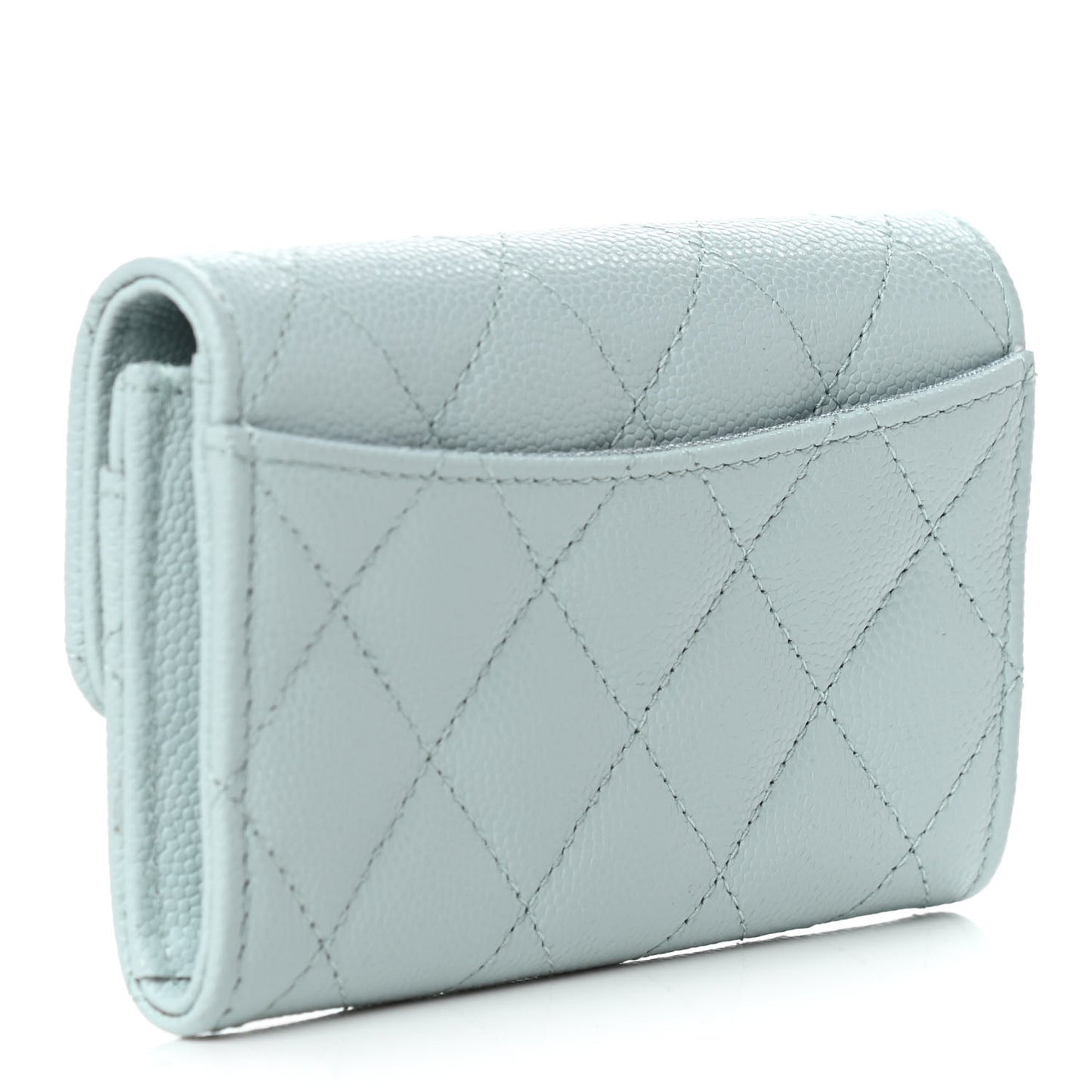 Caviar Quilted Flap Card Holder Wallet Light Blue