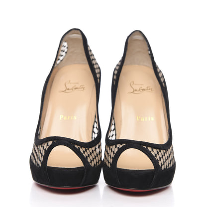 Christian Louboutin Veau Velours Lace Violette Camilla 120 Peep Toe Pump 38 Black 2 of 9