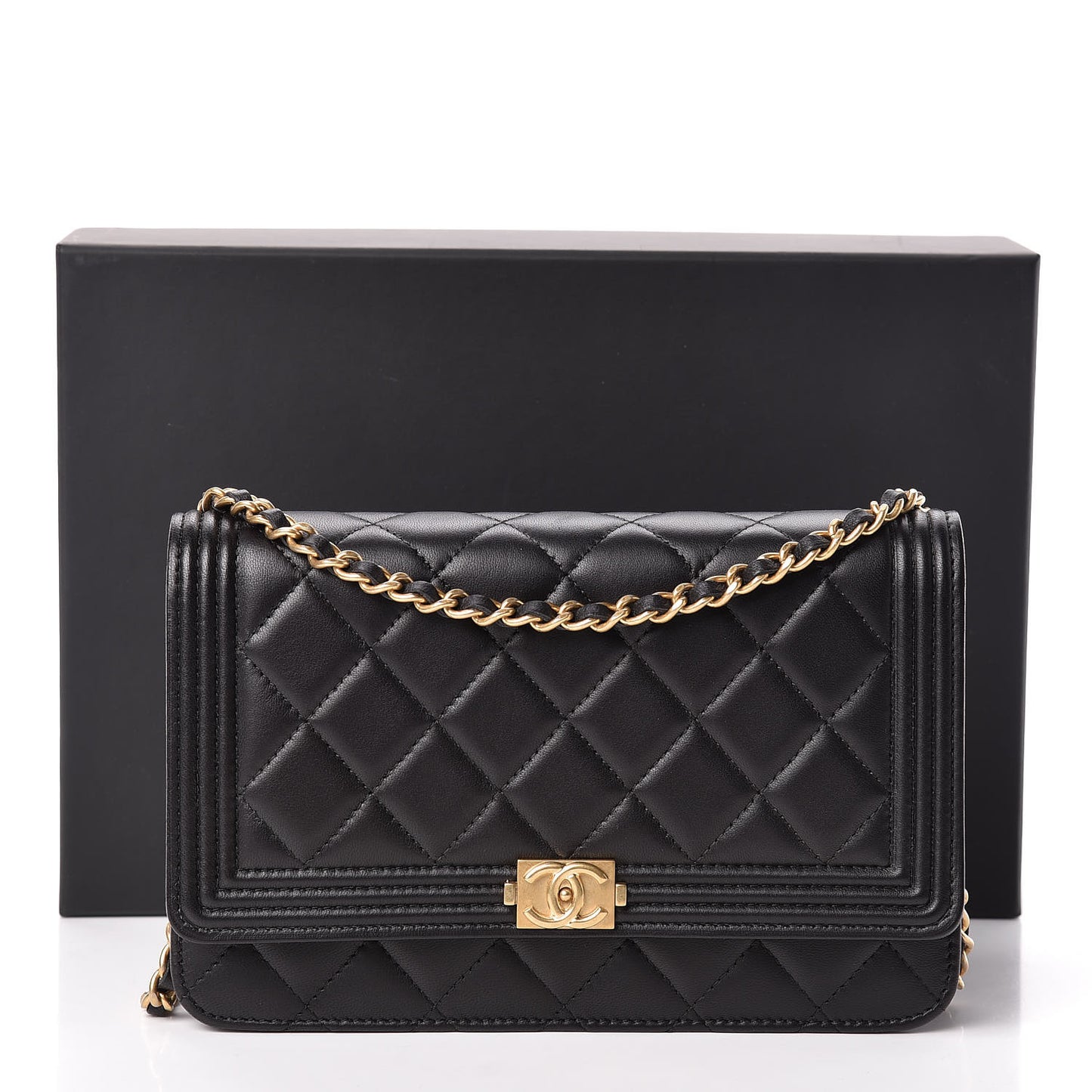 Lambskin Quilted Boy Wallet On Chain WOC Black