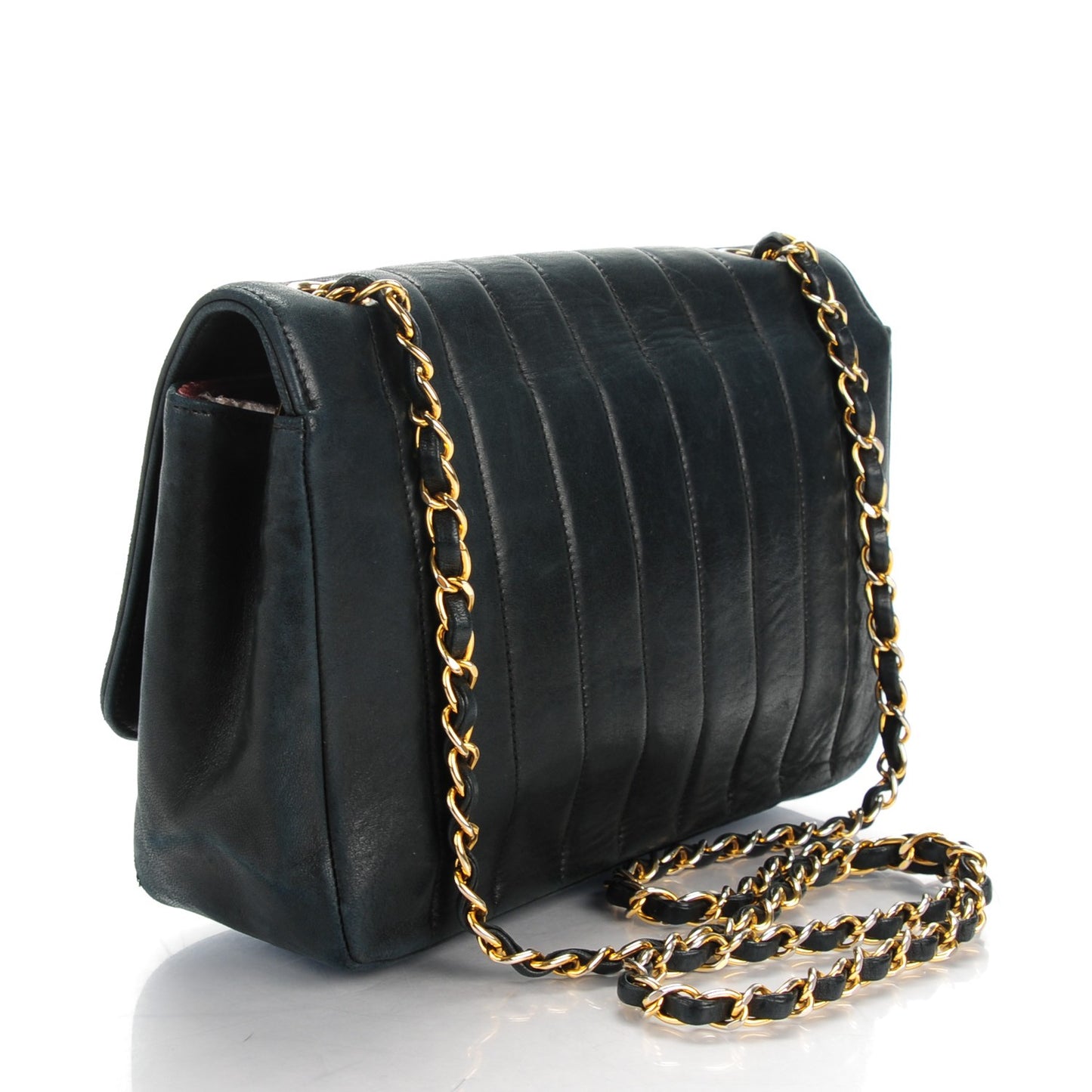 Lambskin Vertical Quilted Medium Single Flap Black