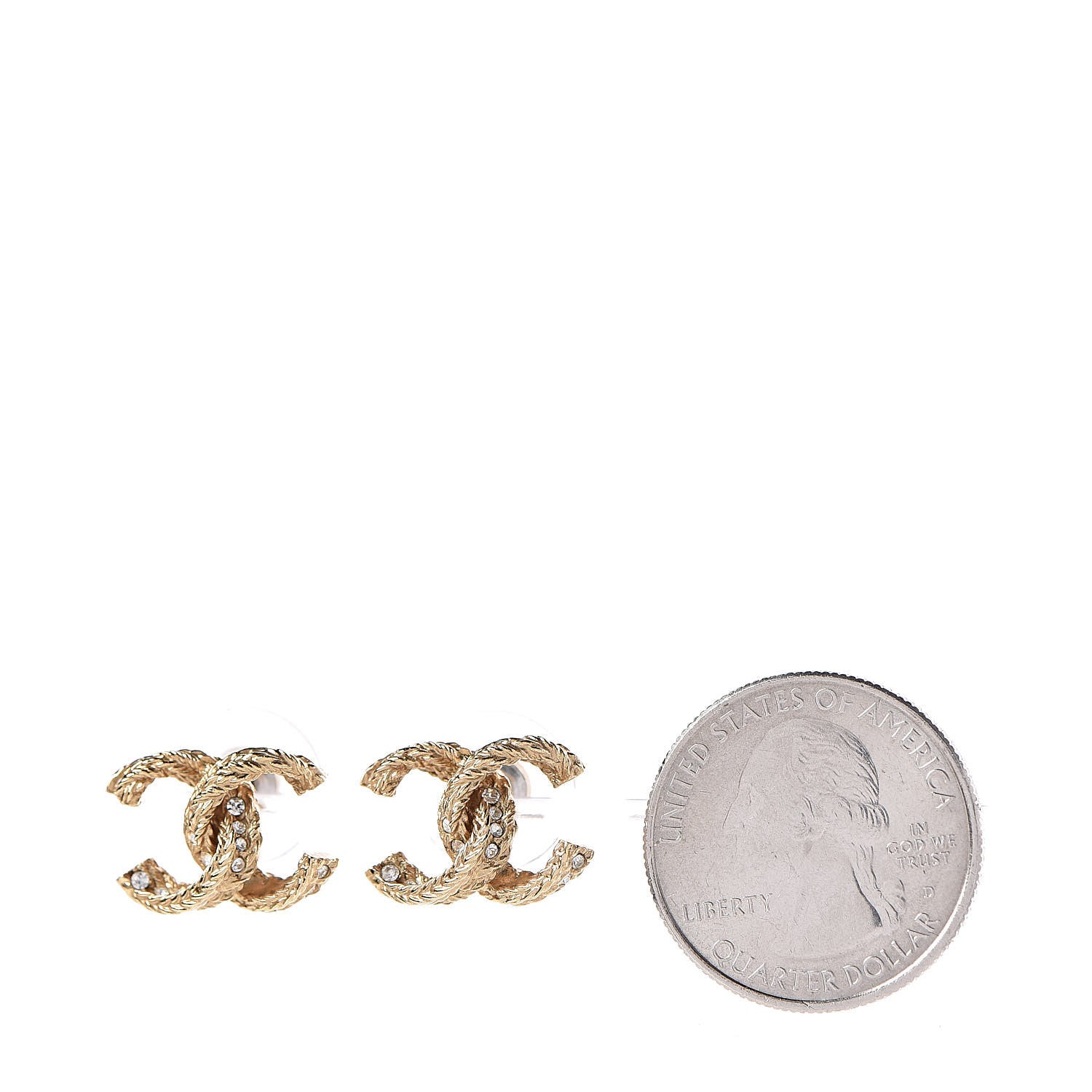 Chanel Crystal Textured CC Earrings Gold 2 of 4