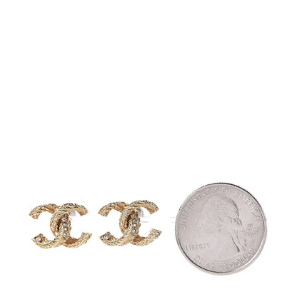 Chanel Crystal Textured CC Earrings Gold 2 of 4