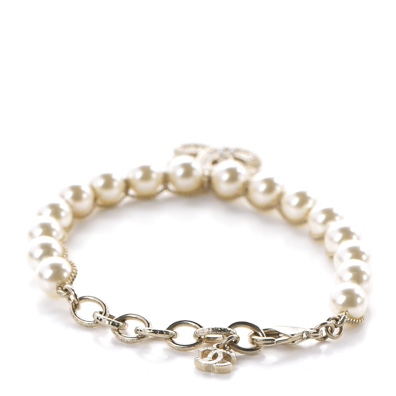 Chanel Crystal Pearl CC Bracelet Gold 2 of 6