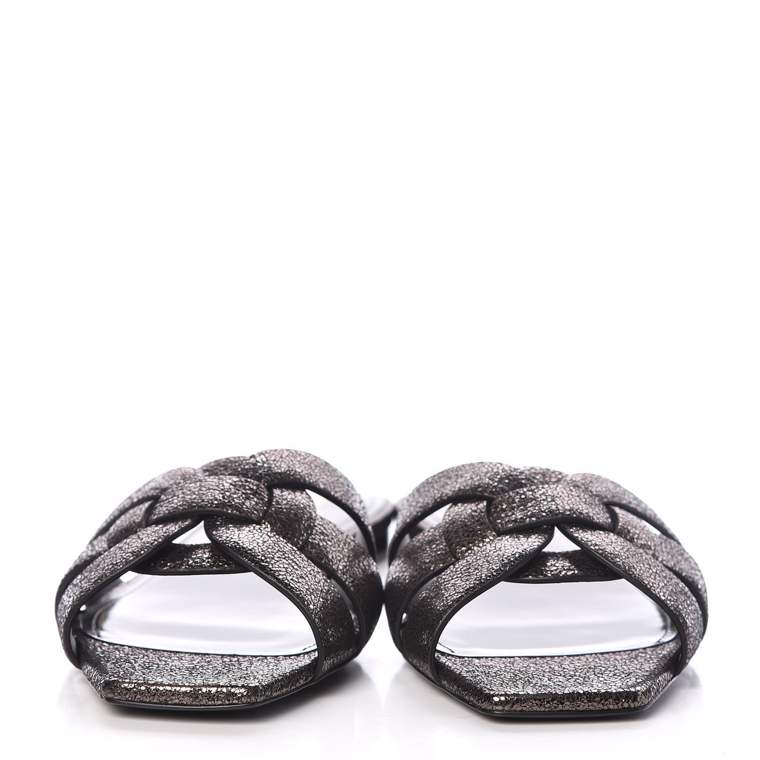 Saint Laurent Metallic Crackled Calfskin Nu Pied 05 Slide Sandals 37.5 Black Gunmetal 2 of 10