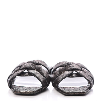 Saint Laurent Metallic Crackled Calfskin Nu Pied 05 Slide Sandals 37.5 Black Gunmetal 2 of 10