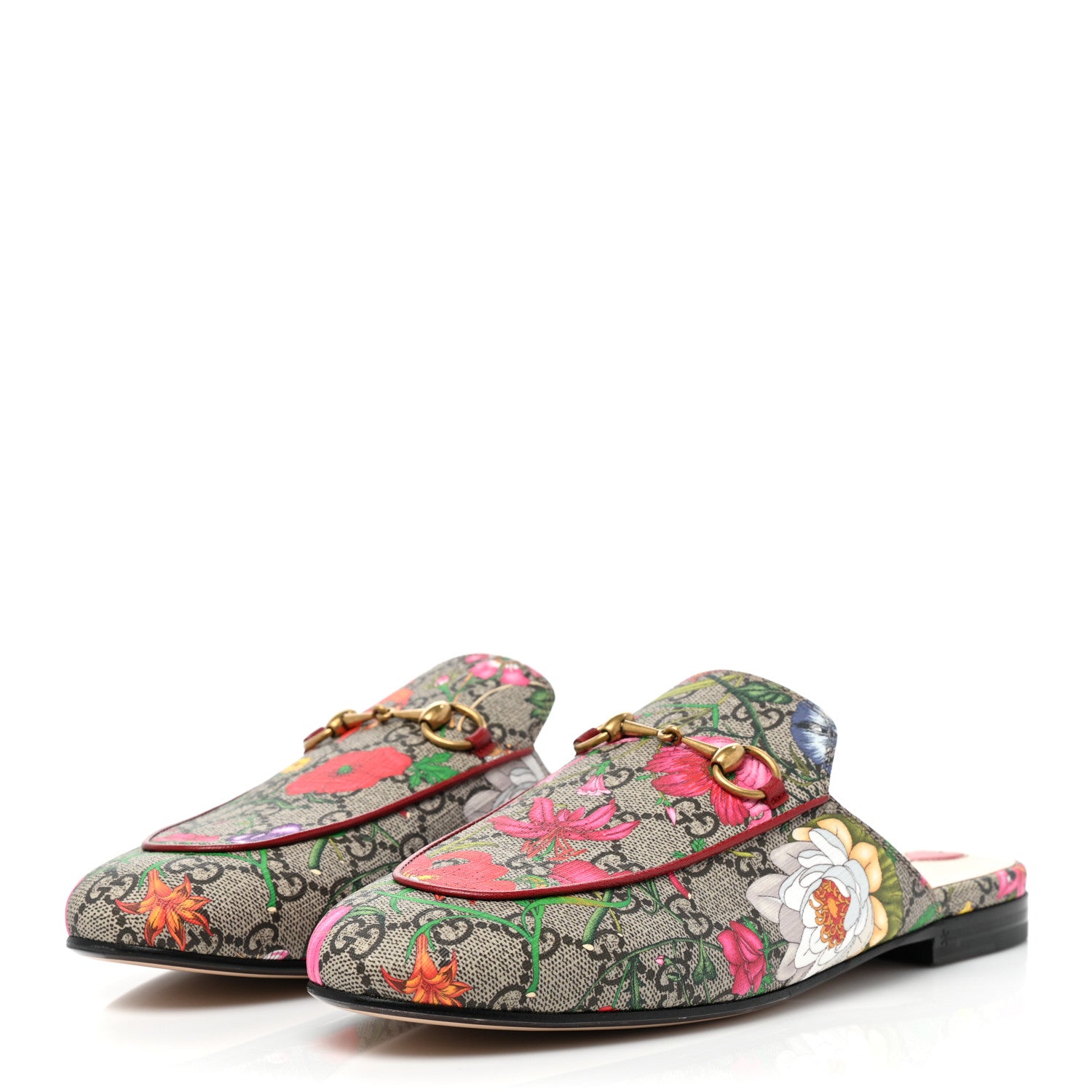 Gucci GG Supreme Monogram Flora Womens Princetown Slippers 40 Beige Ebony Multicolor Rosso 3 of 8