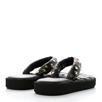 Chanel Lambskin Quilted Padded Charms Thong Sandals 36.5 Black 4 of 8