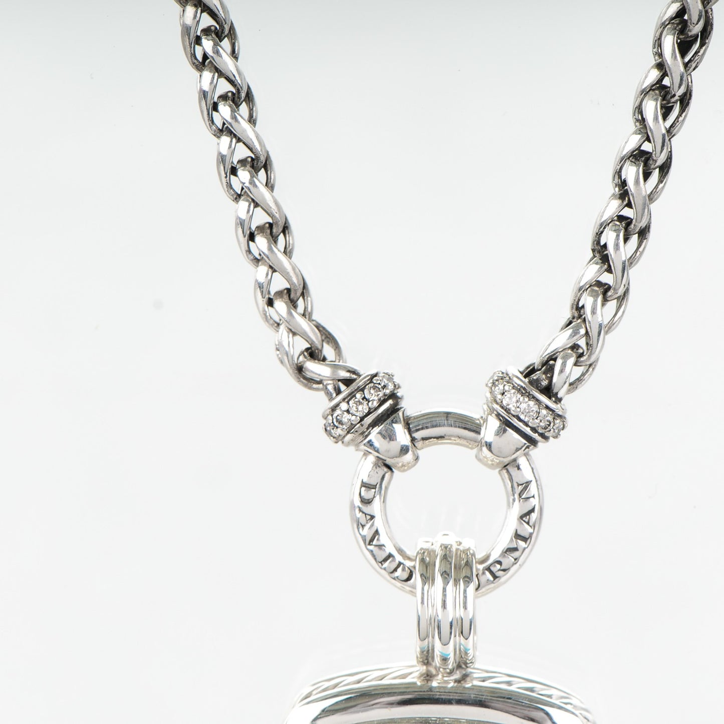 Sterling Silver Turquoise Diamond 20mm Albion Single Wheat Chain Necklace