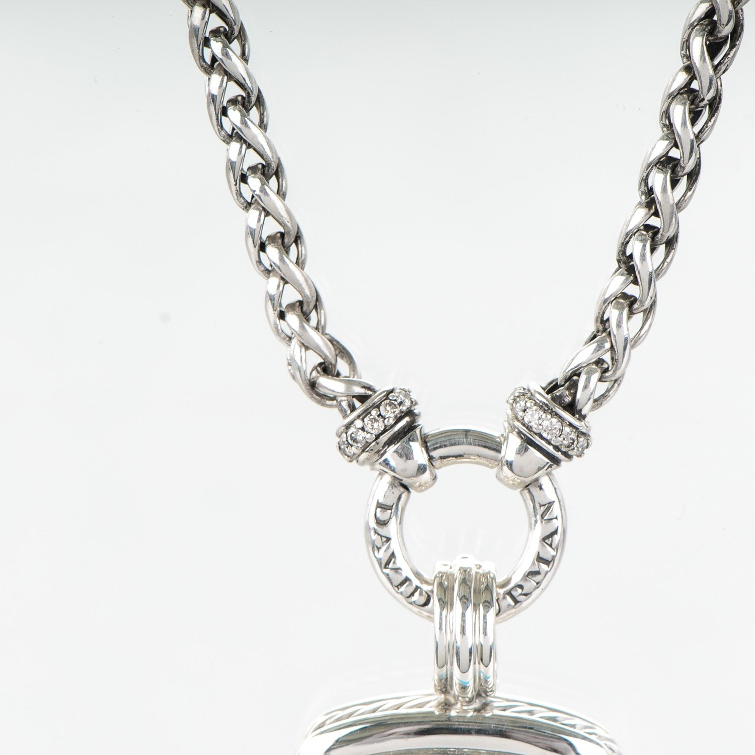 David Yurman Sterling Silver Turquoise Diamond 20mm Albion Single Wheat Chain Necklace 4 of 7