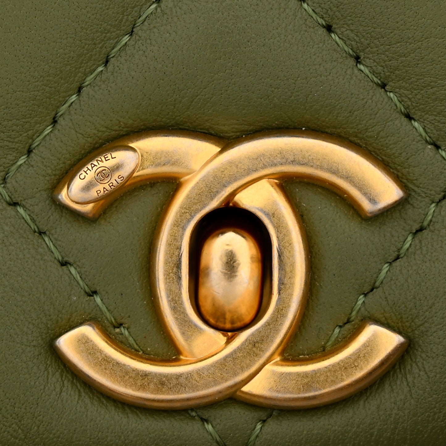 Calfskin Quilted Coco Mail Clutch With Chain Green