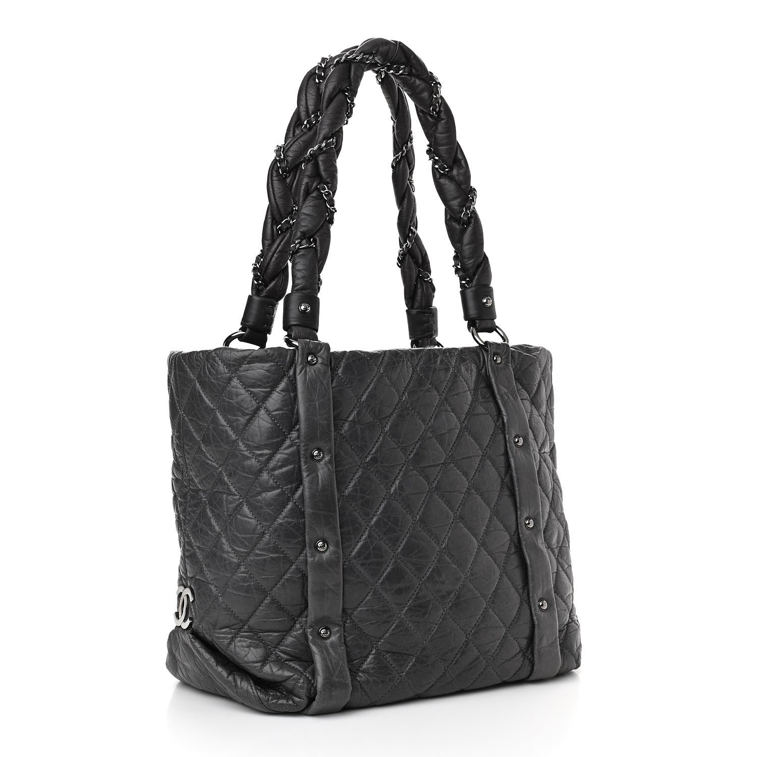 Chanel Distressed Lambskin Vintage Ligne Lady Braid Tote Dark Grey 3 of 11