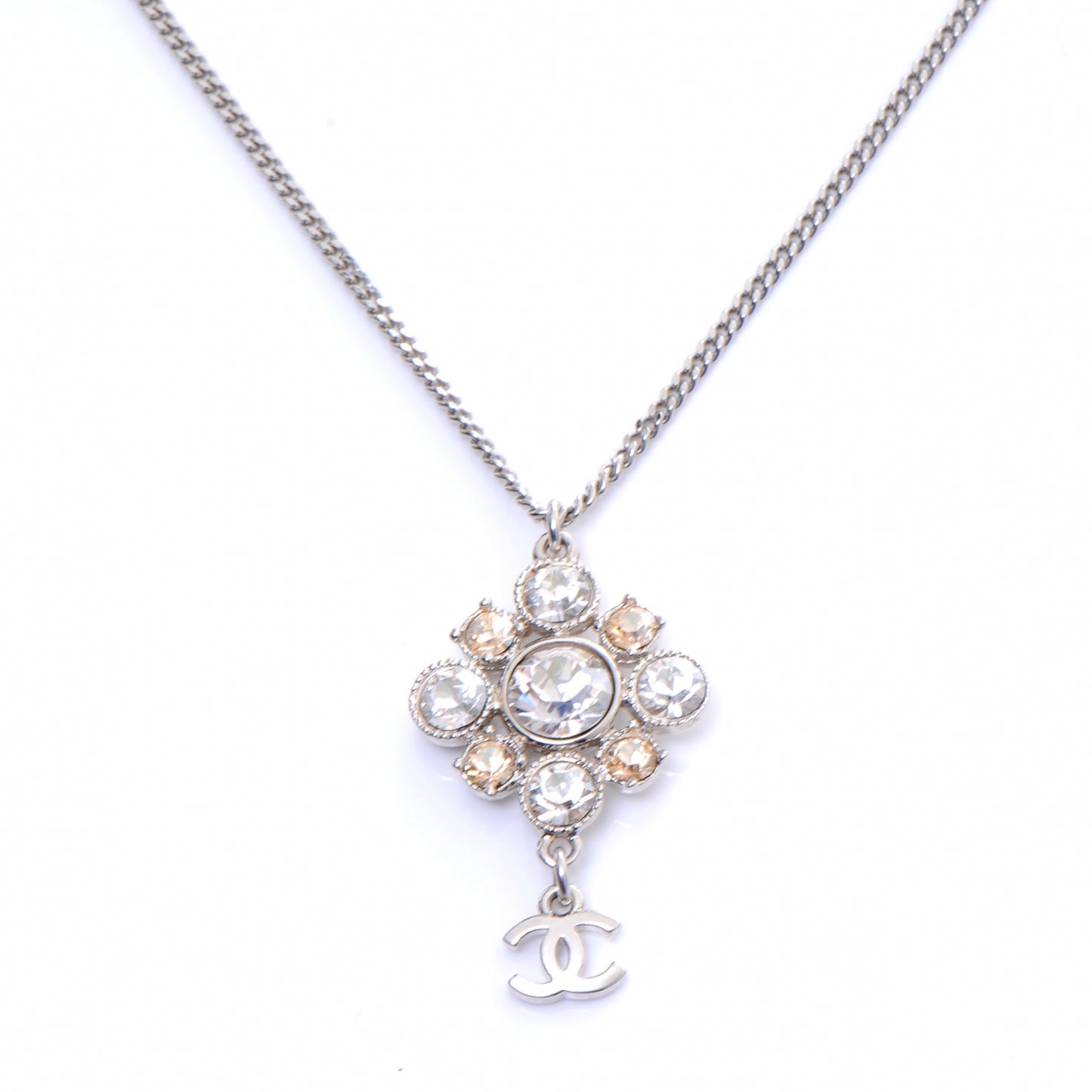 Crystal CC Dangle Necklace Silver