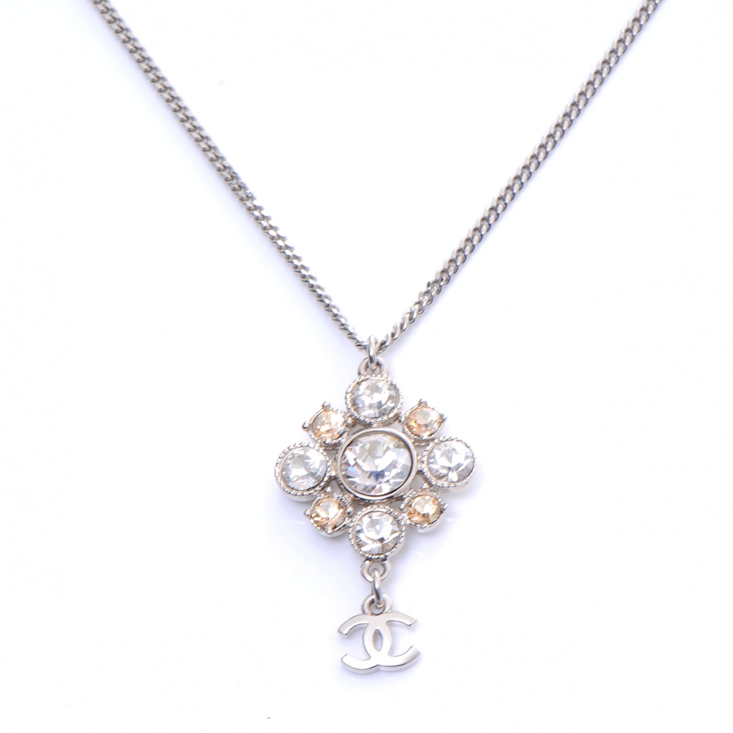 Chanel Crystal CC Dangle Necklace Silver 1 of 5