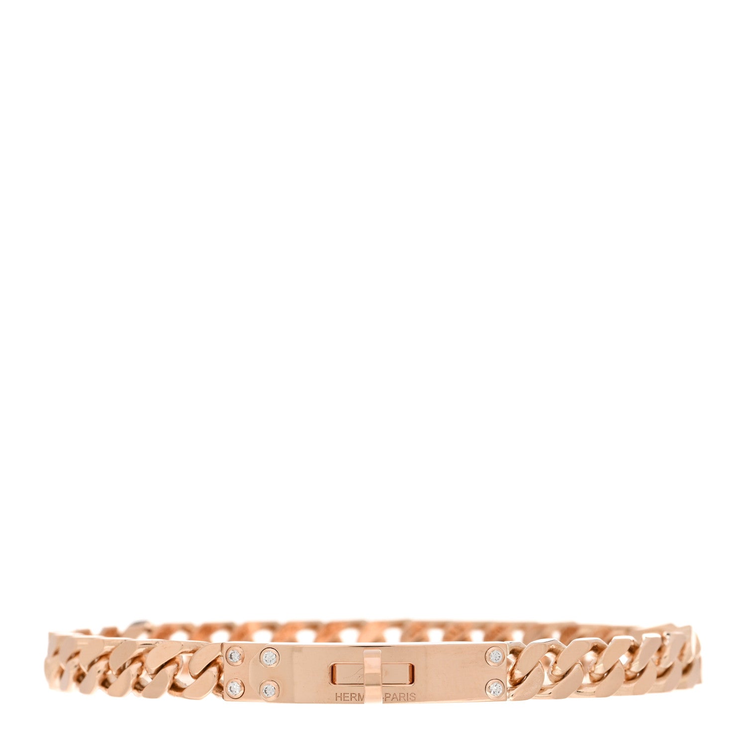 Hermes 18K Rose Gold Diamond PM Kelly Chaine Bracelet LG 1 of 4