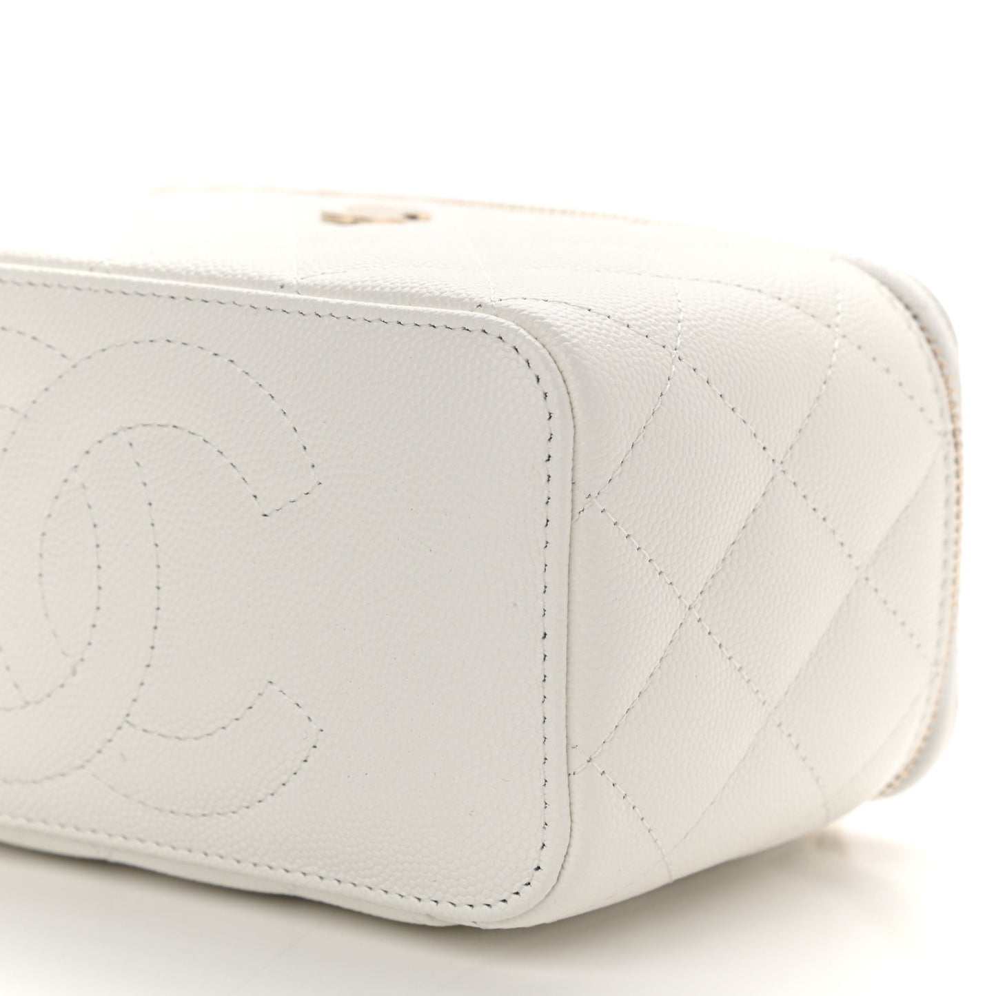 Caviar Quilted Small Vanity Case With Chain White