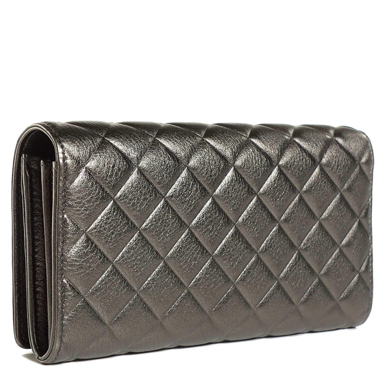 Chanel Calfskin Quilted Diamond CC Large Gusset Flap Wallet Dark Silver 3 of 9
