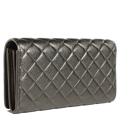 Chanel Calfskin Quilted Diamond CC Large Gusset Flap Wallet Dark Silver 3 of 9