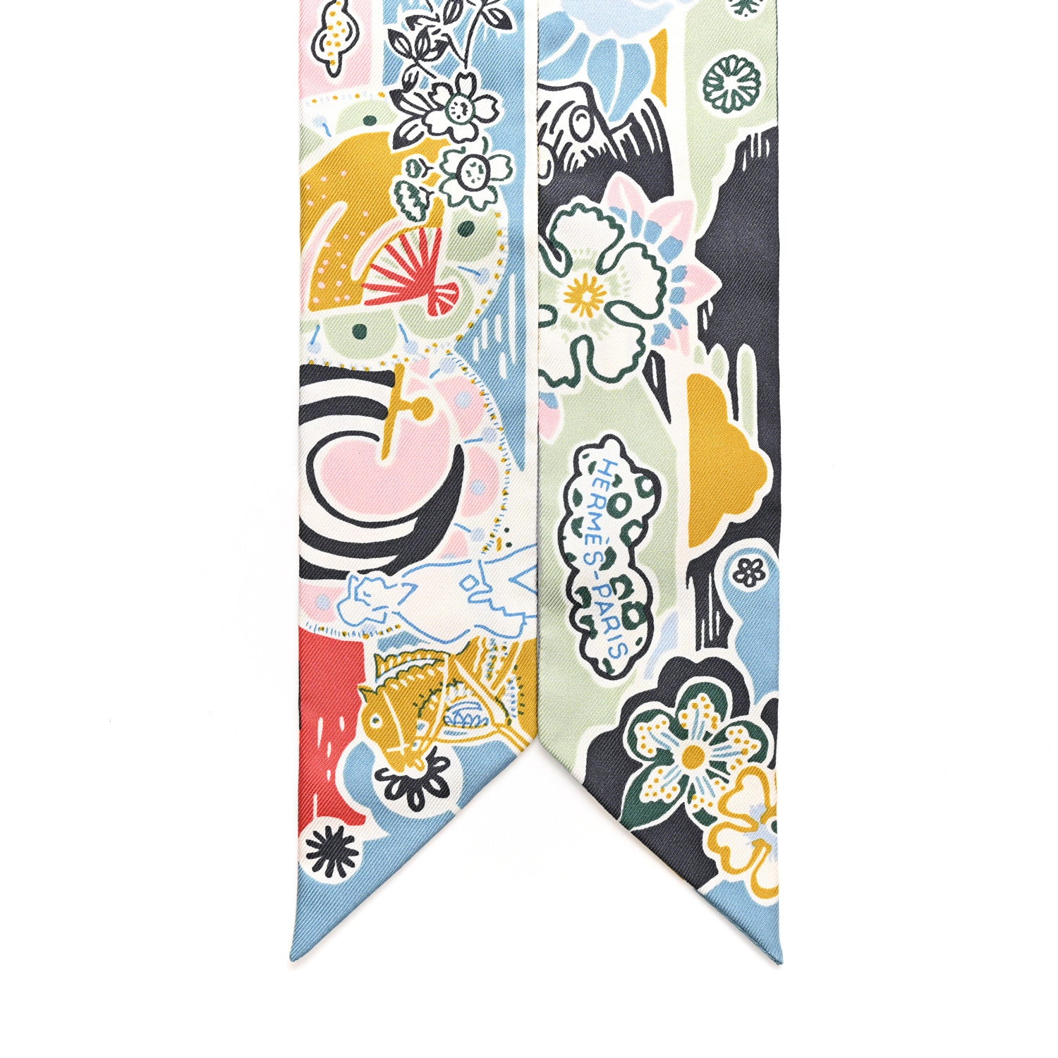 Hermes Silk Bingata Twilly Bleu Ciel Vert Rose 2 of 4