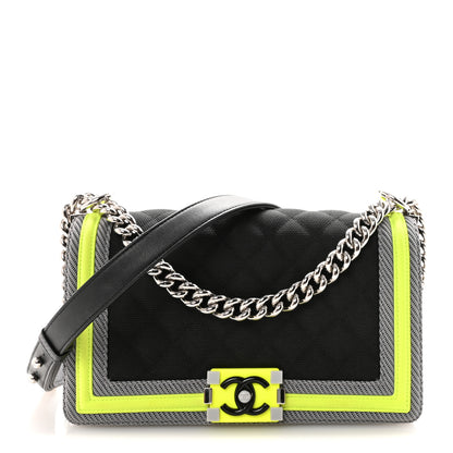 Chanel Canvas Quilted Medium Fluo Boy Flap Black Grey Yellow 1 of 11