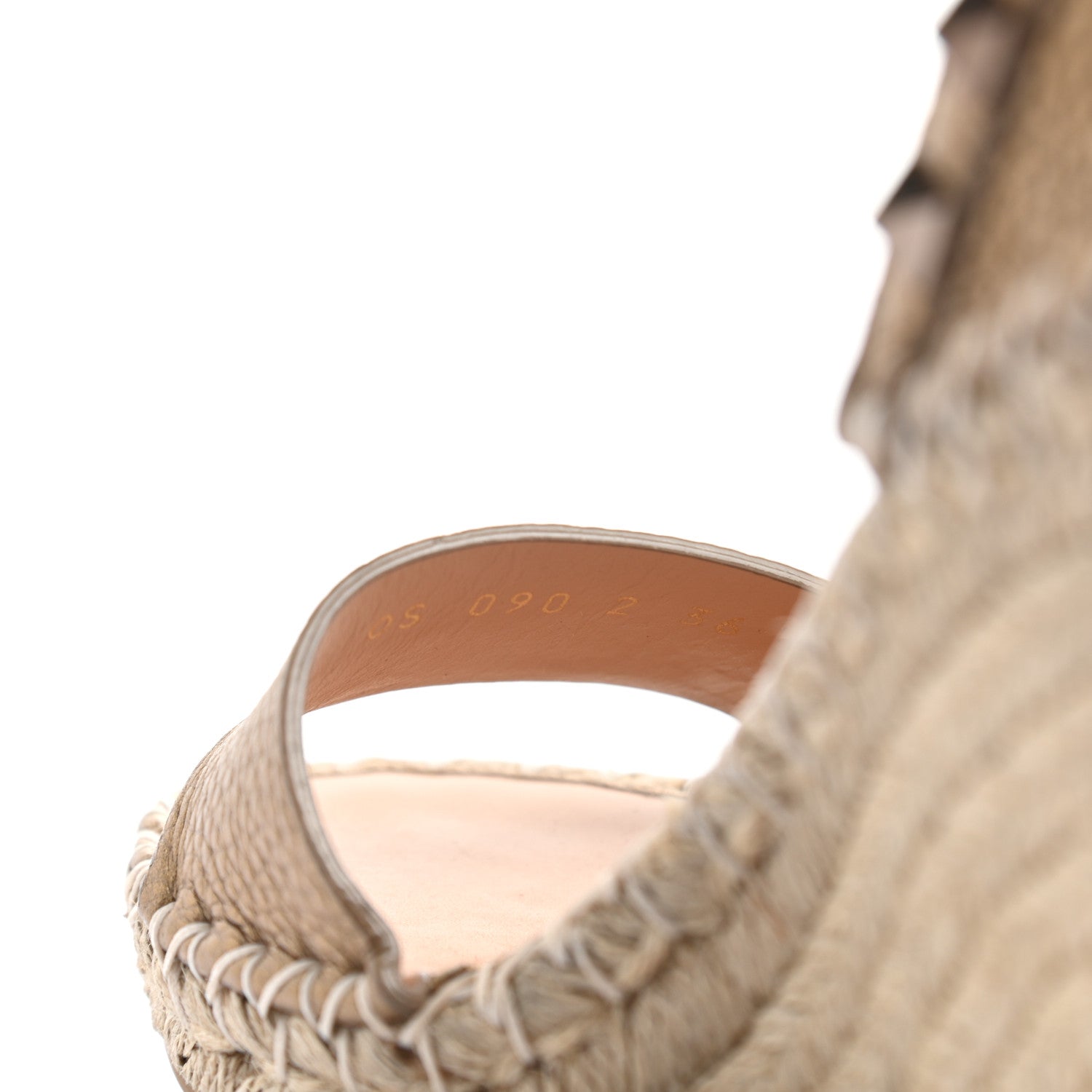Valentino Garavani Metallic Pebbled Calfskin Rockstud Ankle Strap Espadrille 15/105mm Wedge Sandals 36 Skin Natural 8 of 8