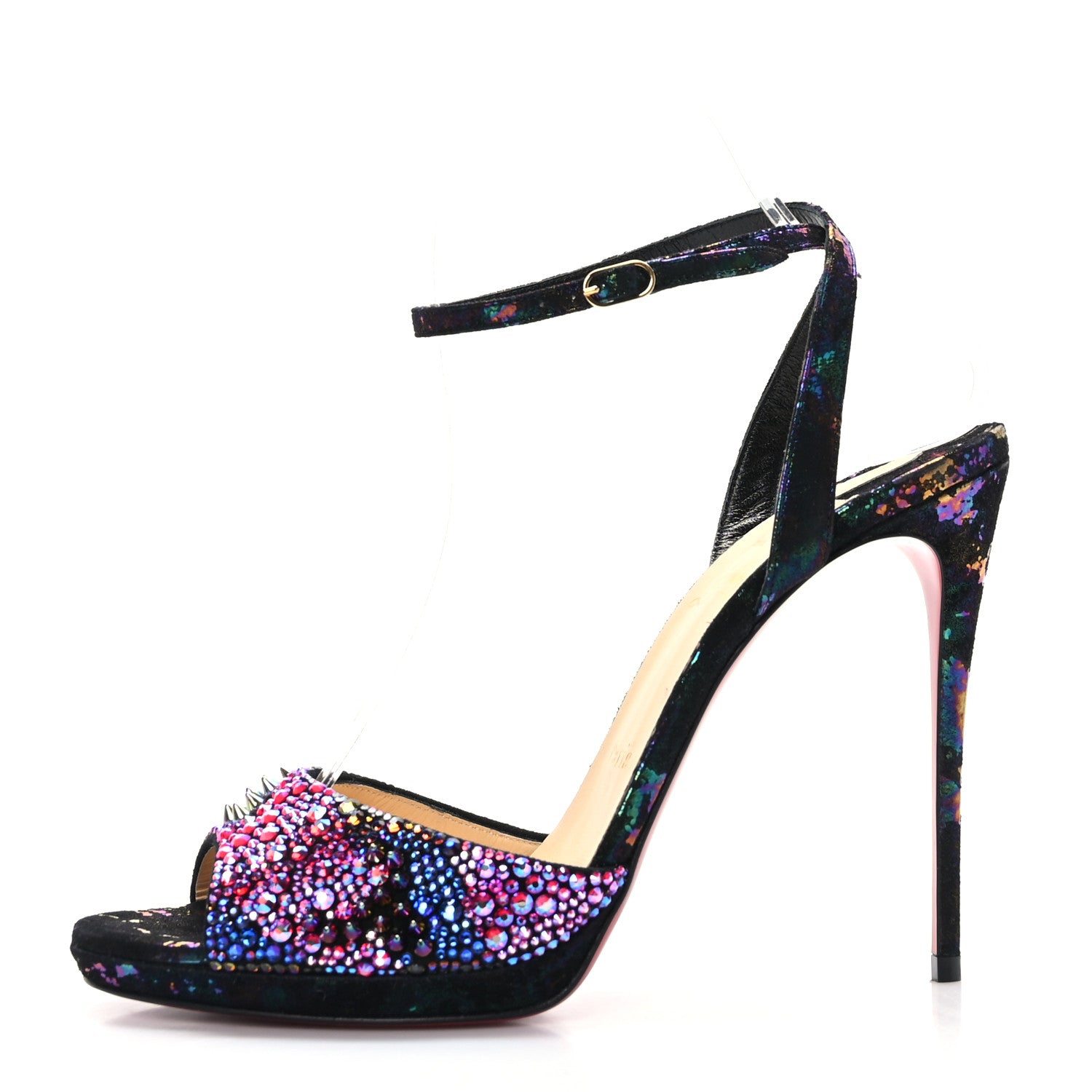 Christian Louboutin Milky Suede Loubiloo Bling Bang 120 Sandals 39.5 Black Multicolor 1 of 7