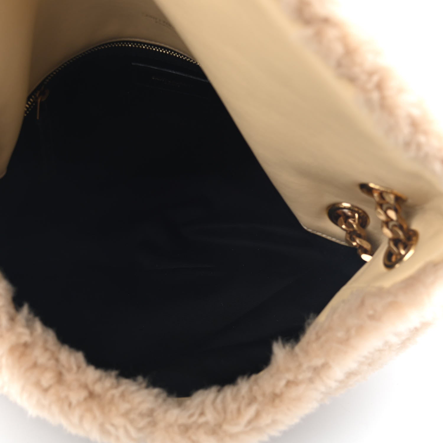 Saint Laurent Shearling Quilted Small Loulou Monogram Chain Satchel Natural Beige 5 of 8