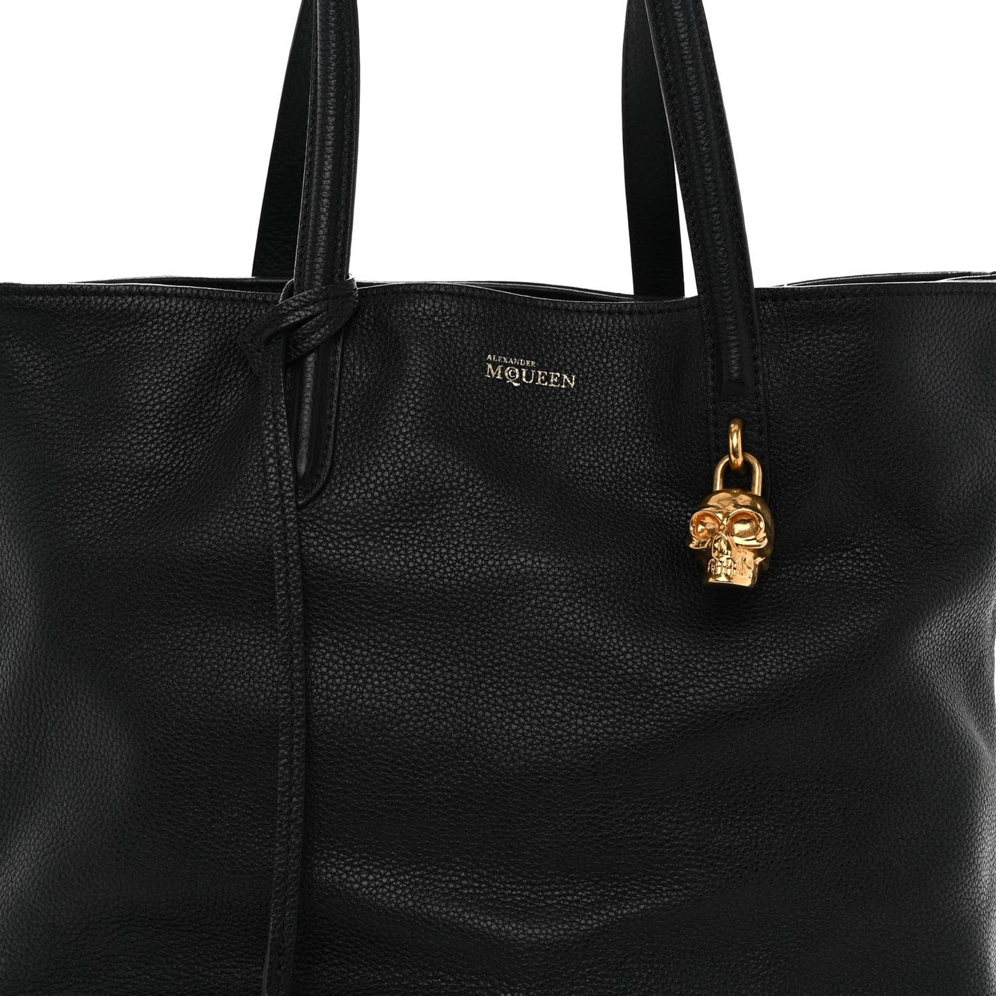 Pebbled Calfskin Skull Padlock Tote Black