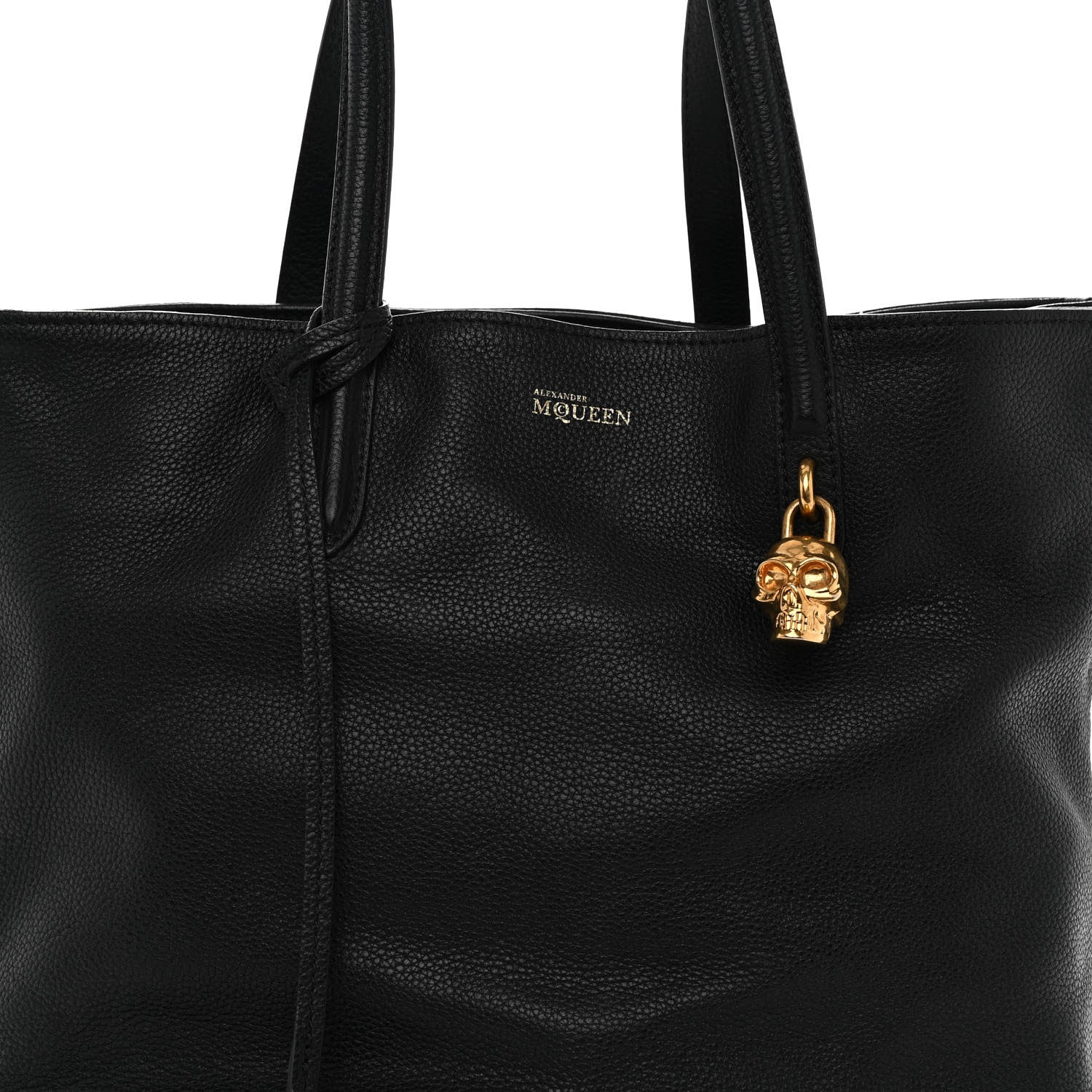 Alexander McQueen Pebbled Calfskin Skull Padlock Tote Black 7 of 11