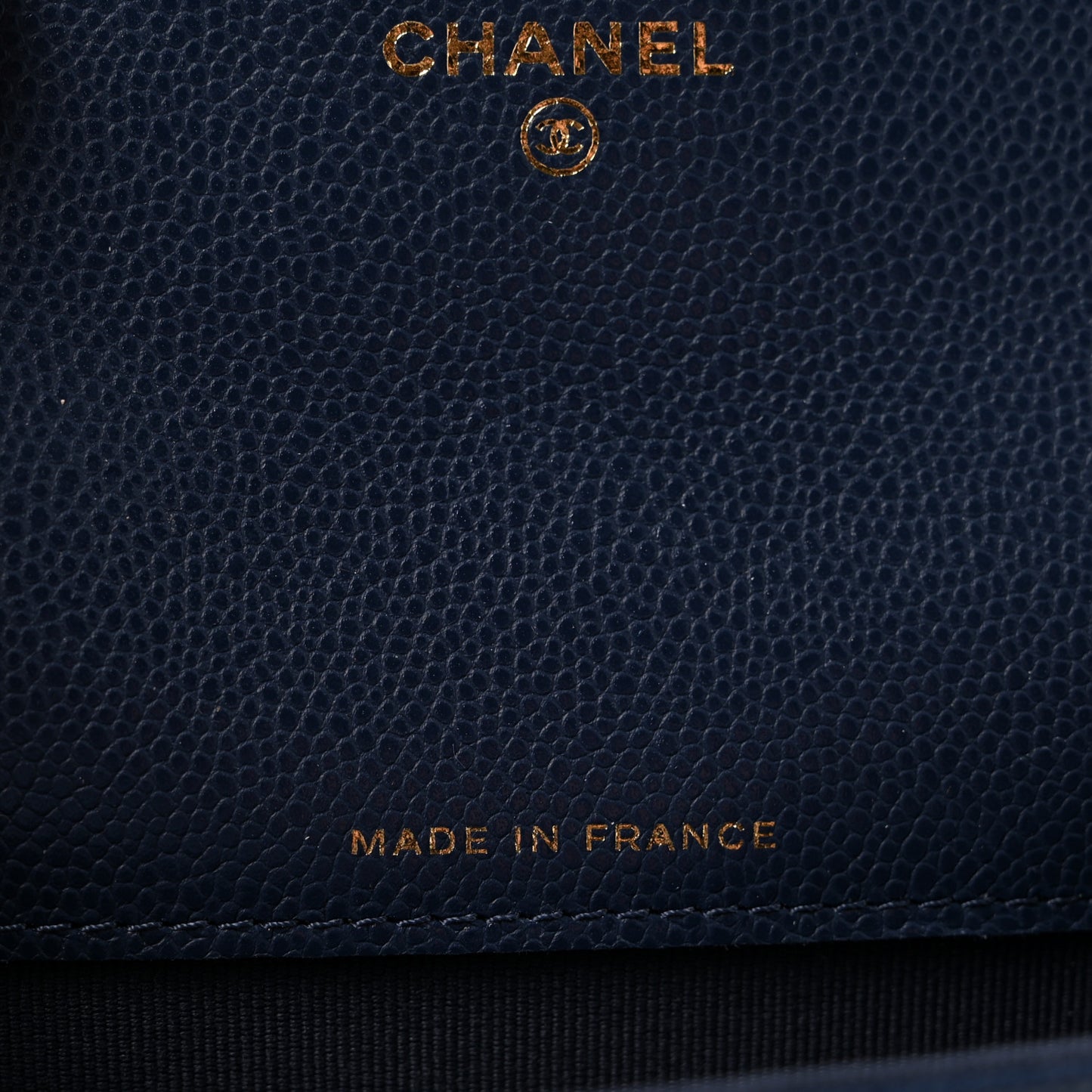 Caviar Quilted Flap Card Holder Wallet Navy Blue