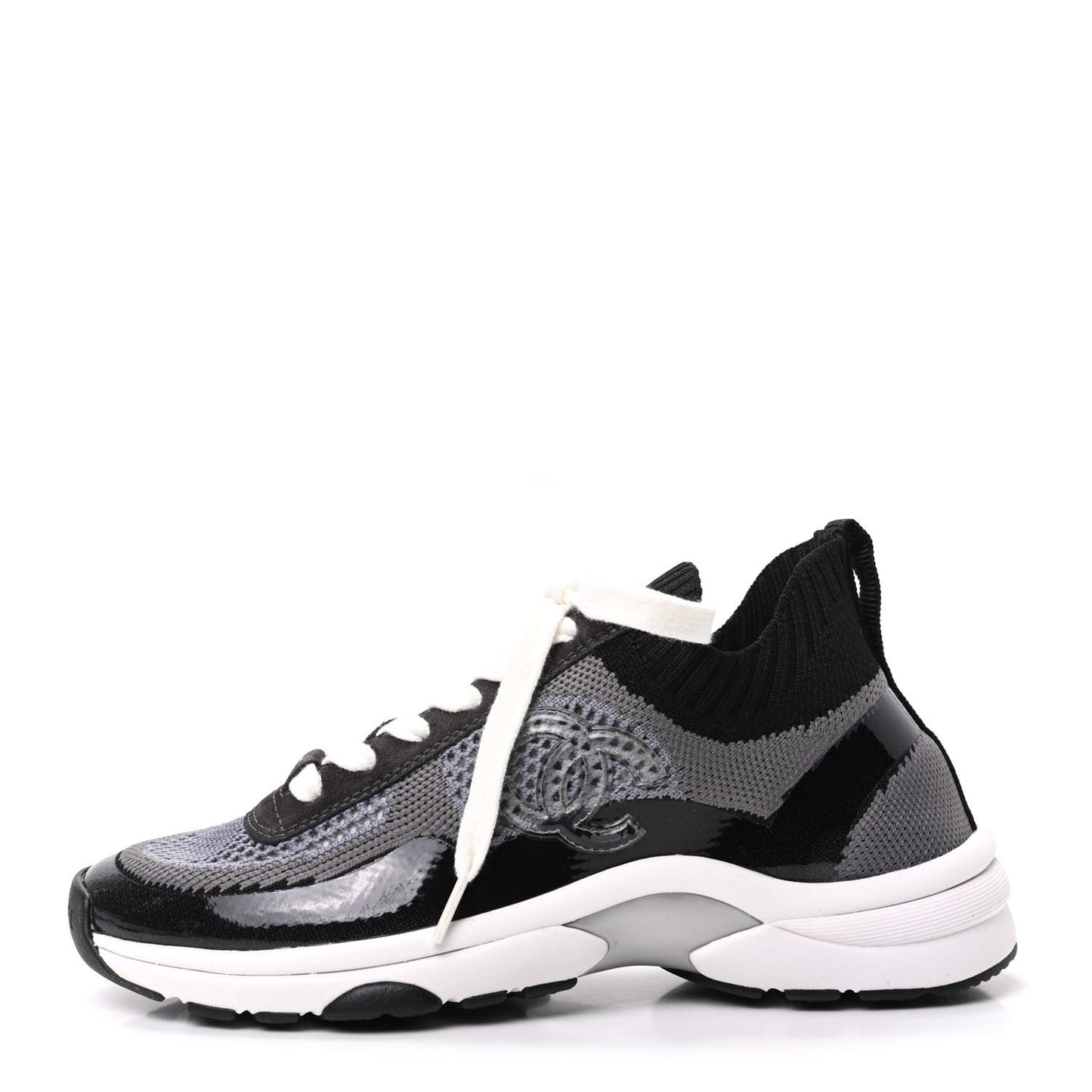 Fabric Calfskin Suede CC Womens Sneakers 35 Black Grey