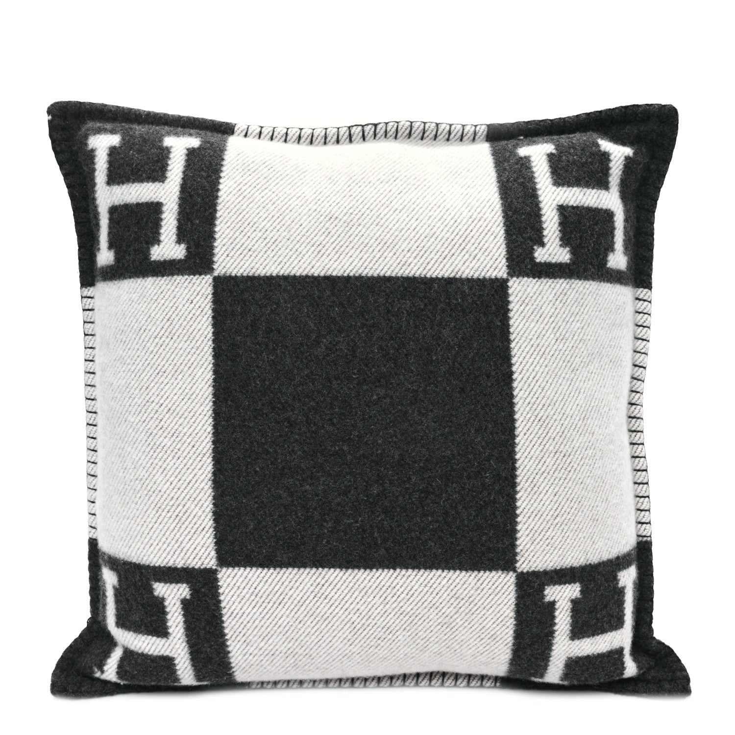 Hermes Wool Cashmere Avalon Pillow PM Ecru Gris Fonce 1 of 3