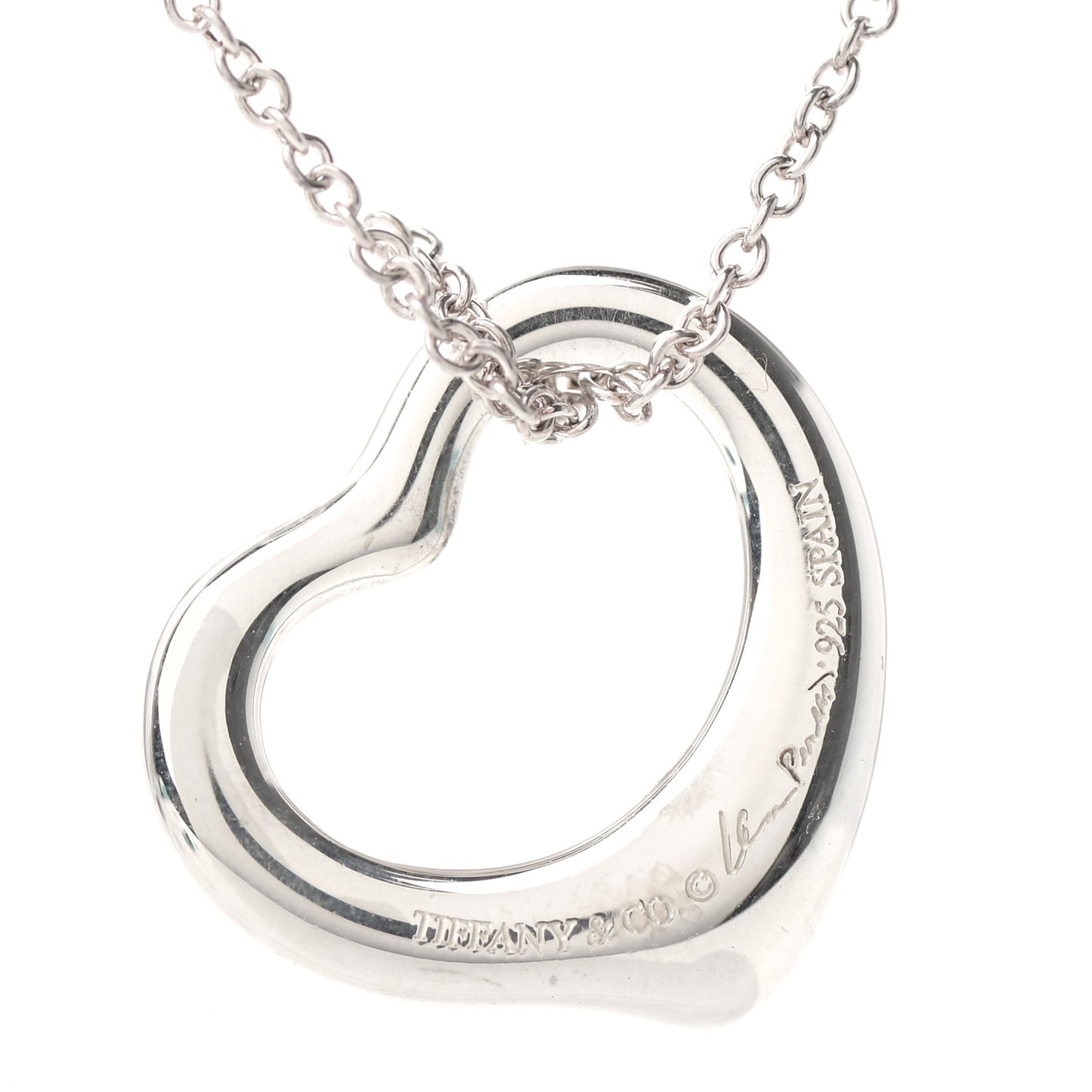 Sterling Silver 16mm Elsa Peretti Open Heart Pendant Necklace