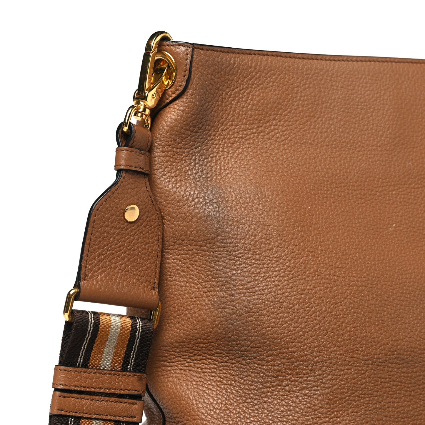 Vitello Phenix Embossed Logo Shoulder Bag Brown