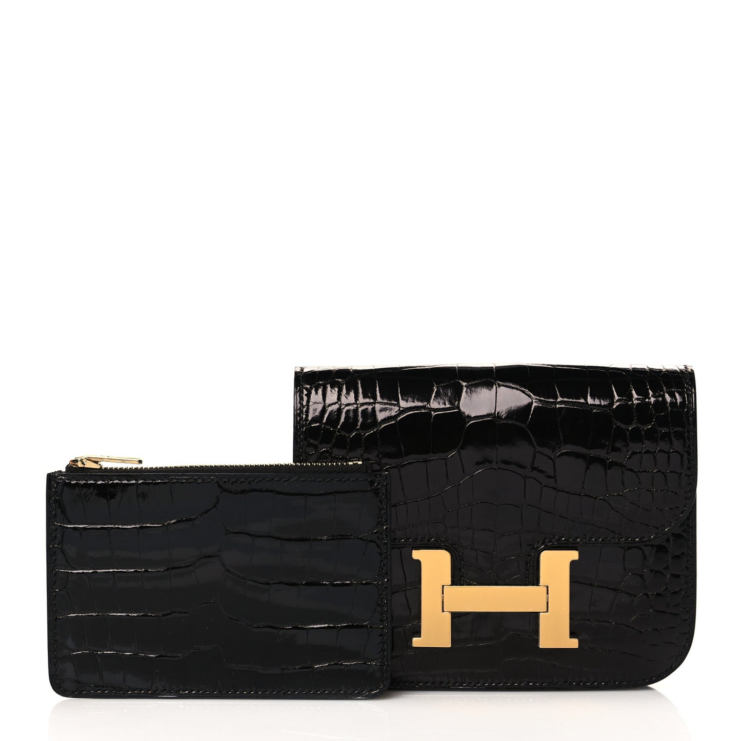 Shiny Alligator Constance Slim Wallet Black