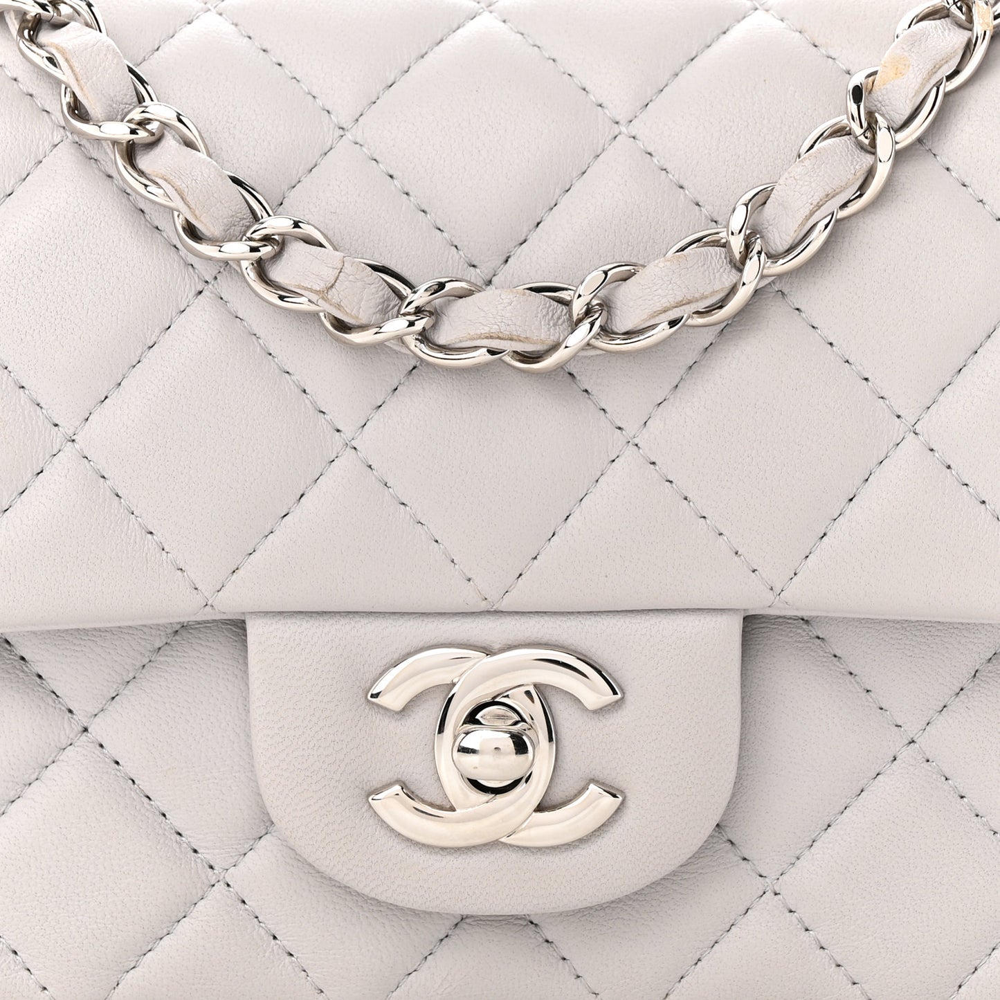 Lambskin Quilted Mini Rectangular Flap Grey
