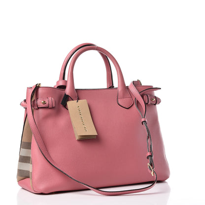 Burberry Grainy Calfskin House Check Medium Banner Tote Mauve Pink 4 of 9
