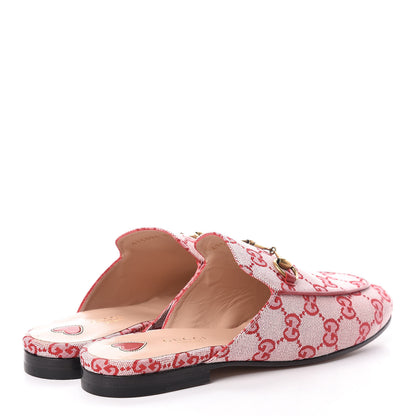 Gucci Canvas GG Monogram Horsebit Womens Princetown Slippers 37 Gardenia Hibiscus Red 4 of 10