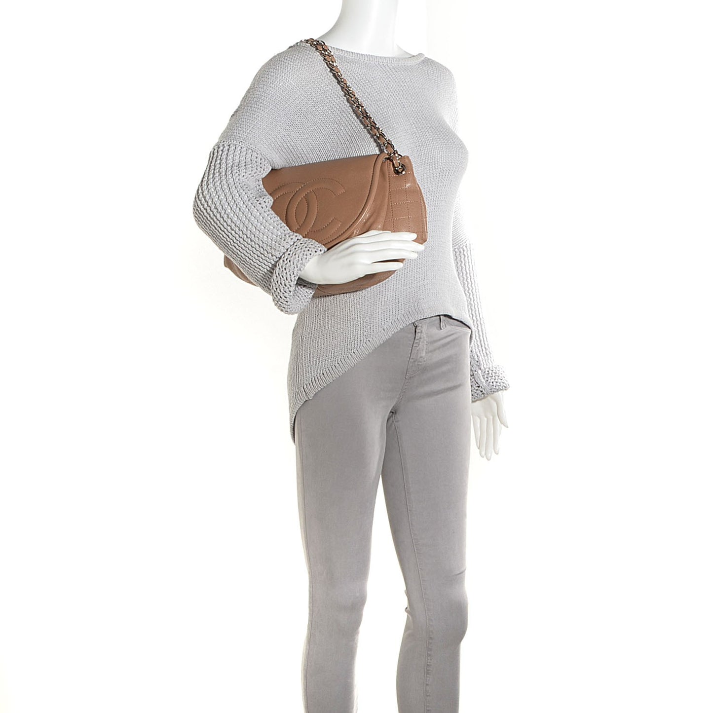 Caviar Half Moon Large Flap Dark Beige