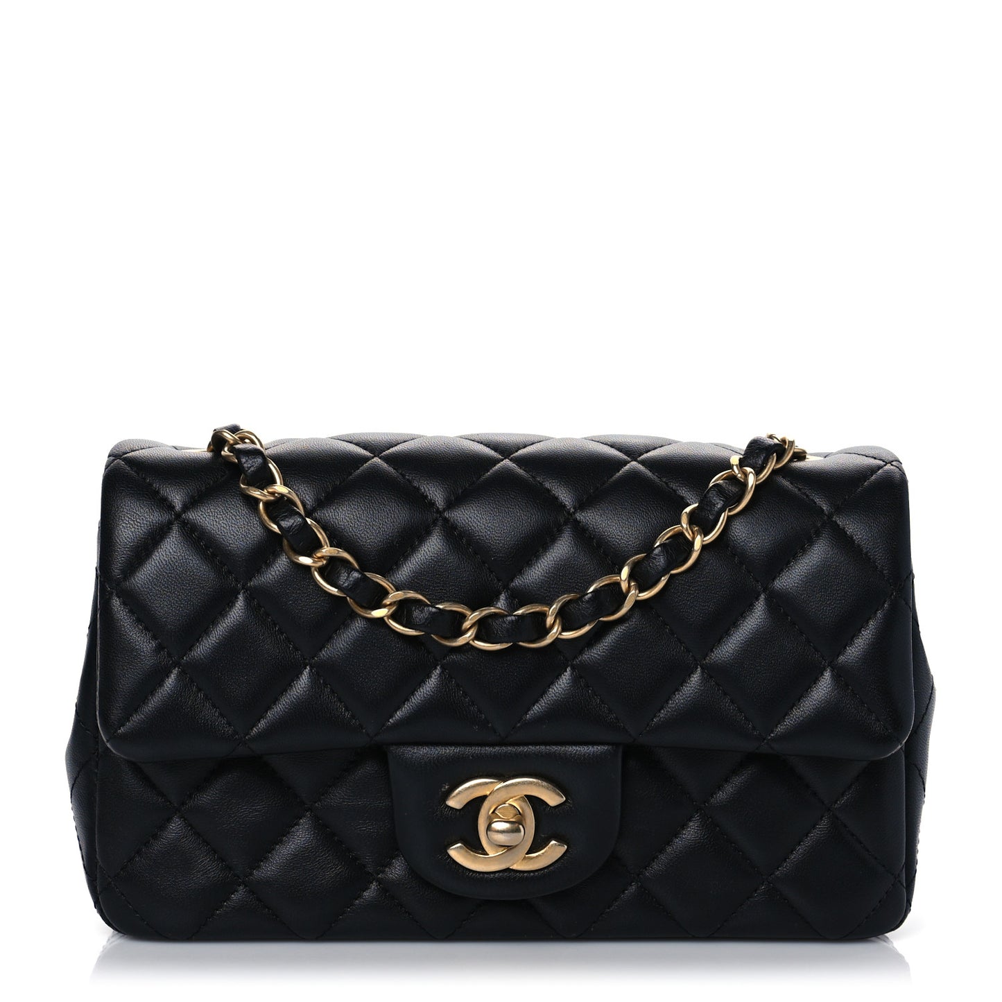 Lambskin Quilted Mini Rectangular Flap Black