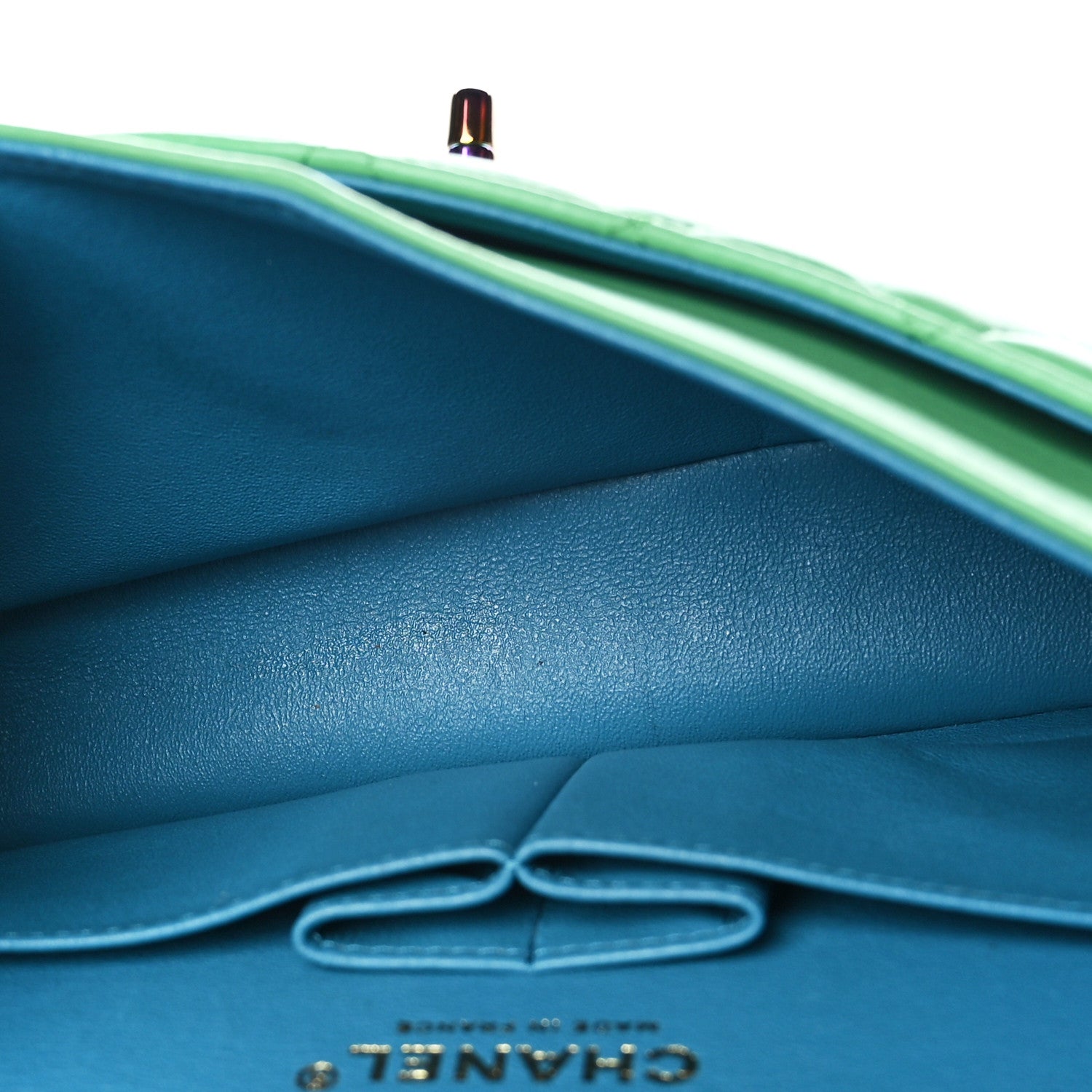 Chanel Lambskin Quilted Small Double Flap Green Blue 5 of 9